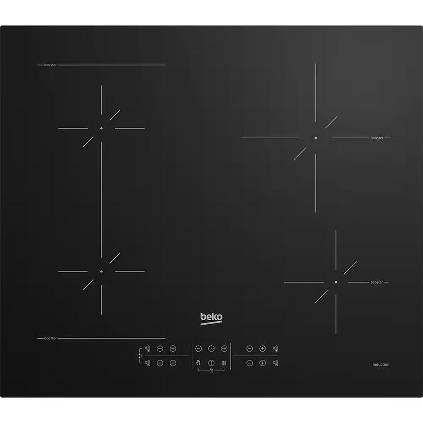 Plita incorporabila Beko HII64200SFMT, Inductie, 4 zone de gatit, Booster, Touch control, Stop & Go, OverHeat Safety System, Auto Shutdown, 60 cm, Negru