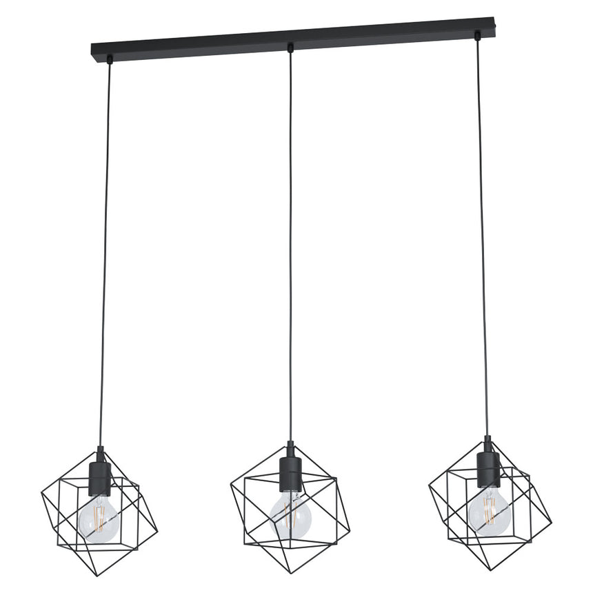Pendul vintage STRAITON, EGLO, E27, 3x60W, otel, negru, 110 x 90.5 x 24 cm, inaltime reglabila