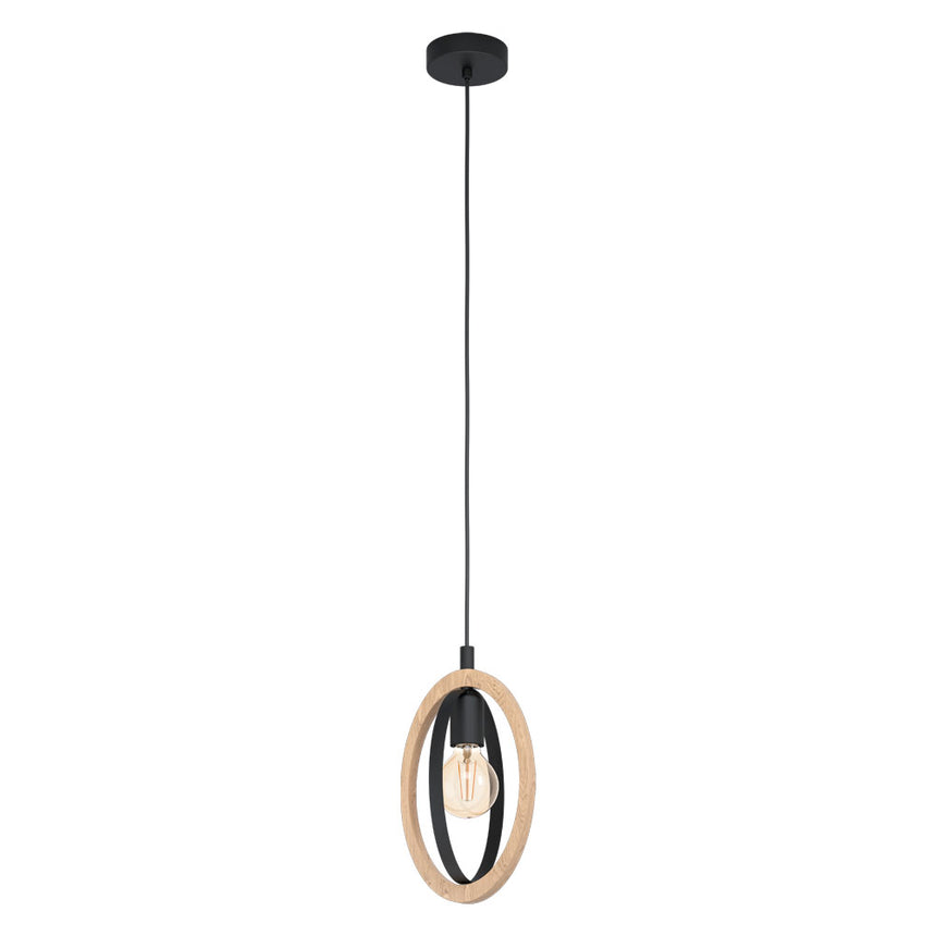Pendul vintage EGLO BASILDON 43461, E27 1X40W IP20, Otel Negru, Lemn Maro