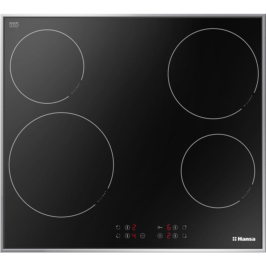 Plita incorpolabila Hansa BHCI66306, Vitroceramica, 4 zone de gatit, Touch Control, 60 cm, Negru
