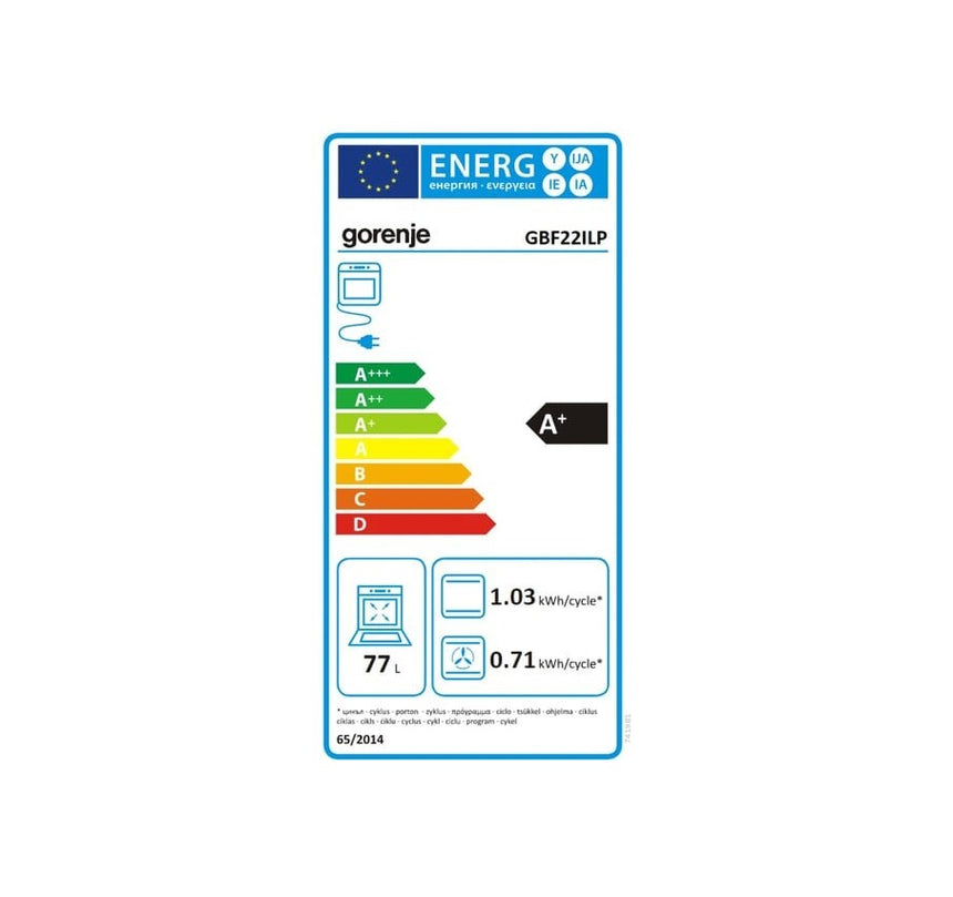 Cuptor Incorporabil GORENJE GBF22ILP, Electric, Autocuratare Pirolitica, 77 l, Clasa A+, Negru