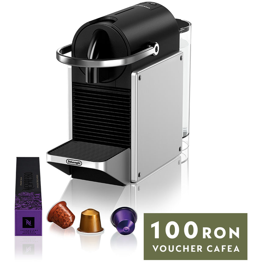 Espressor Nespresso De'Longhi Pixie EN127.S PIXIE, 0132193843, 19 bar, Incalzire rapida 25 secunde, Oprire automata, Capacitate rezervor de apa 0.7 l, argintiu, set capsule degustare inclus