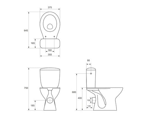 Set WC compact Cersanit Solari, include rezervor si capac WC, evacuare orizontala
