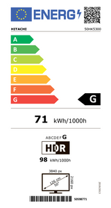 Televizor LED Smart HITACHI 50HK5300, Ultra HD 4K, 126 cm, Clasa G, Negru