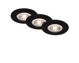 Spoturi incastrabile fixe cu LED integrat Kulana 5W 460 lumeni IP44, 3000K variabile, Ø90 mm, negru, pachet 3 bucati