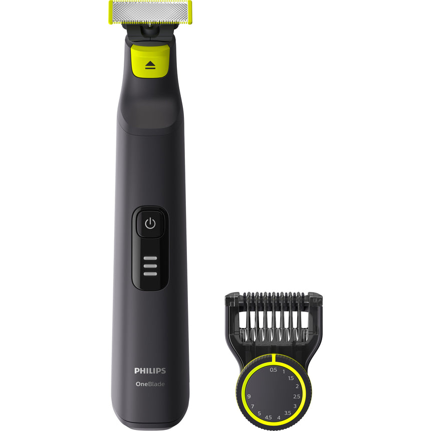 Aparat hibrid de barbierit si tuns barba PHILIPS OneBlade Pro QP6530/15, pieptene cu 12 lungimi, reincarcabil, autonomie 90 min, umed si uscat, Negru