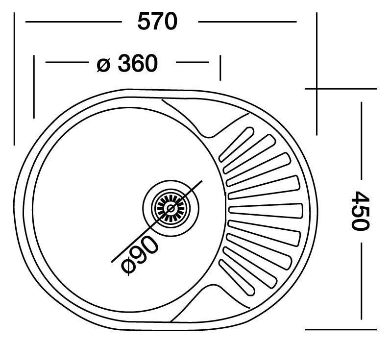 Chiuveta rotunda Liebig, otel inoxidabil, 1 cuva, 57 cm, montare pe blat