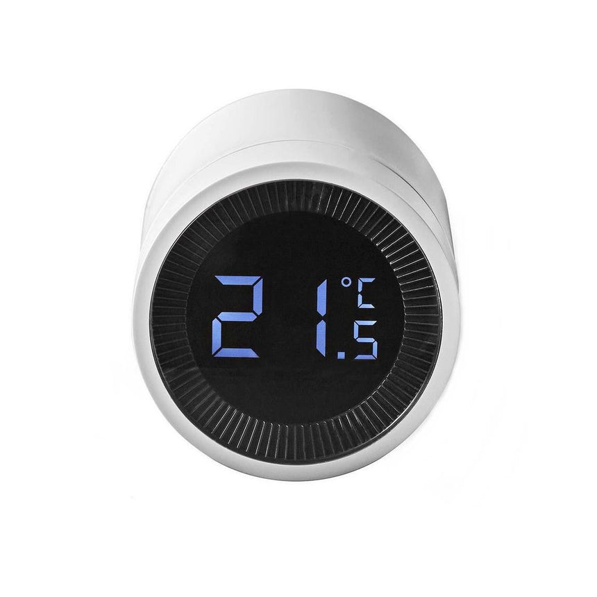 Cap termostat inteligent pentru calorifer Nedis, Zigbee 3.0, LCD, alimentat cu baterie, Android/iOS