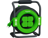 Prelungitor cablu cu tambur Schneider Electric Thorsman IMT33147, 25m, profesional, 4 prize, IP44, 13A, 1.5 mm, H07RN-F3G1.6, verde/negru