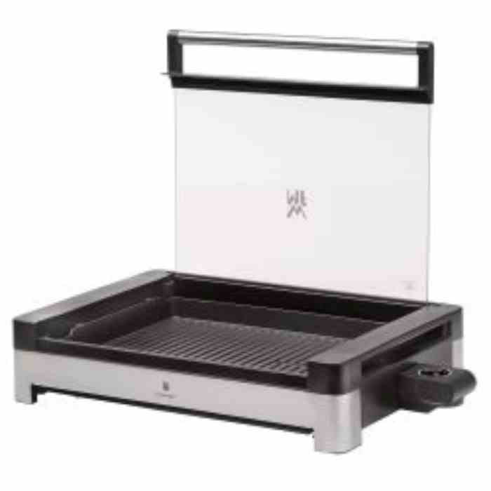 Gratar electric WMF Lono, Cu capac din sticla, 2200 W, Acoperire antiaderenta, Argintiu/Negru