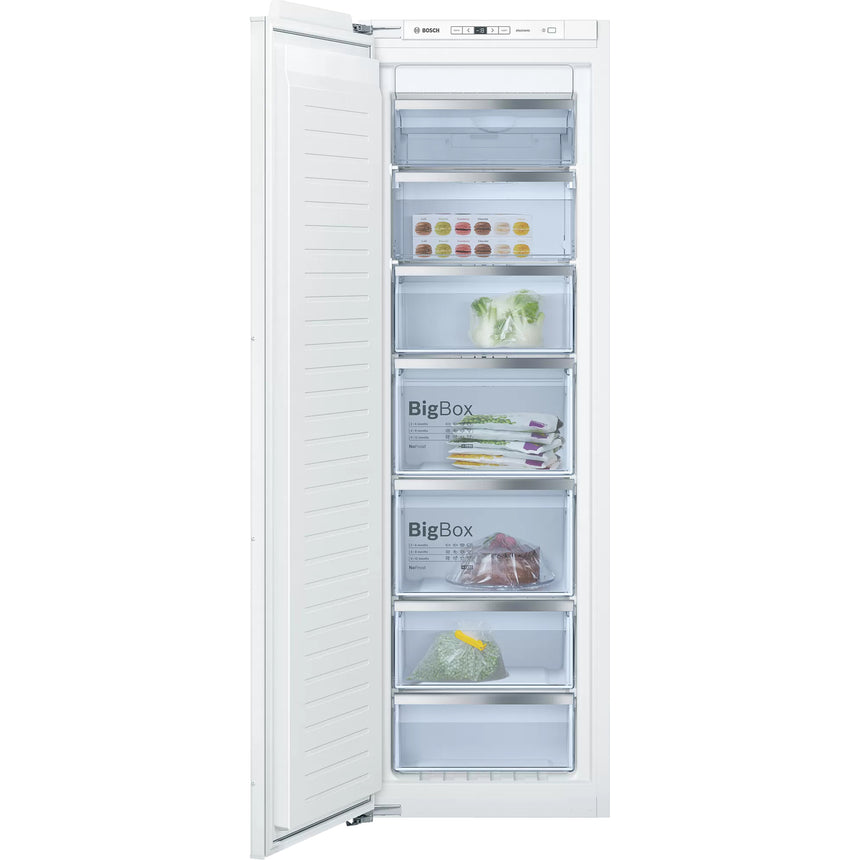 Congelator incorporabil Bosch GIN81AEF0, 212 l, NoFrost, 7 sertare, Clasa F, H 177 cm, Argintiu