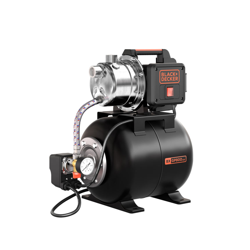 Hidrofor Black & Decker BXGP800XBE, 800 W, 19 l capacitate vas expansiune, 3 bar presiune maxima, 3500 l/h debit maxim, 8 m adancime absorbtie 1 m lungime cablu