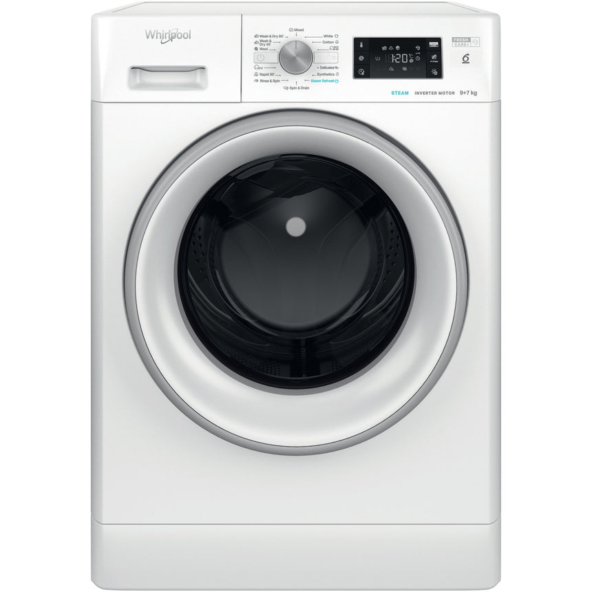 Masina de spalat rufe cu uscator Whirlpool FreshCare+ FFWDB976258SVEE, 9 kg spalare, 7 kg uscare, 1600 RPM, Clasa B, Tehnologia al 6-lea Simt, FreshCare+, Motor Inverter, Display Digital, Alb