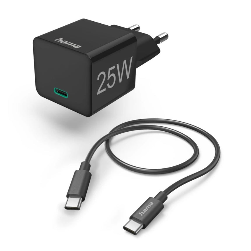 Mini-Incarcator retea Rapid Hama + Cablu de Incarcare USB-C, PD, 25 W, 1,5 m, negru