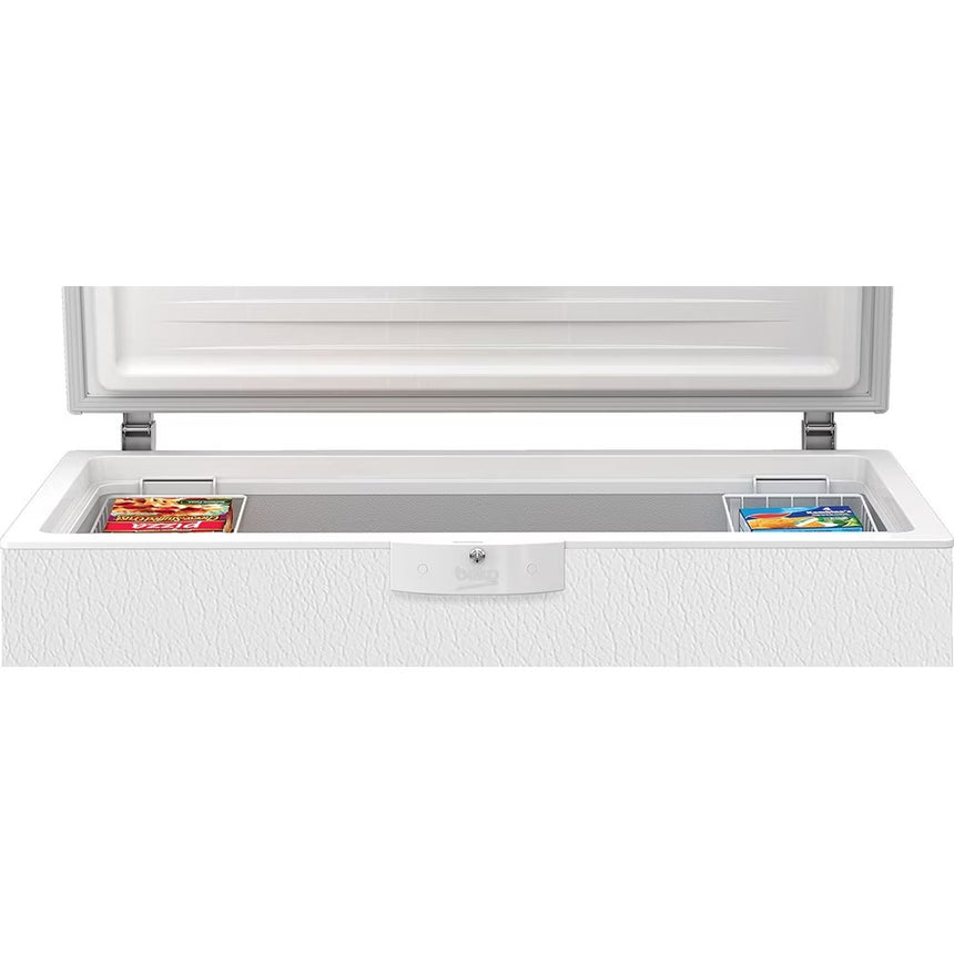 Lada frigorifica Beko HSM40031, 360 l, Clasa F, Conditii extreme, Securizare yala, Led lighting, Alb