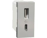 Priza Usb Dubla Schneider Unica Max. 2400 Mah 1x Usb Tip A+ 1x Usb Tip C, 1 Modul, Nuanta Aluminiu