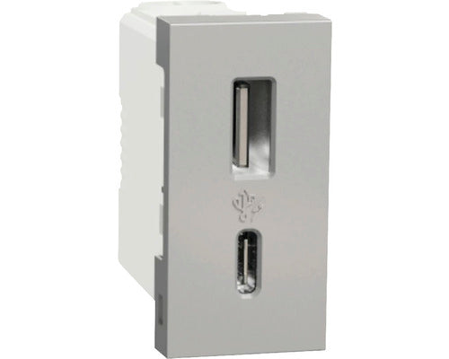 Priza Usb Dubla Schneider Unica Max. 2400 Mah 1x Usb Tip A+ 1x Usb Tip C, 1 Modul, Nuanta Aluminiu