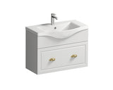 Set Clasic Baza Lavoar si Lavoar, 1 Sertar cu Inchidere Lenta, MDF, 80 cm, Alb