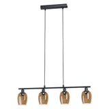 Pendul ZABALEA, EGLO, E14, 4x40W, otel, negru, sticla, bronz transparent, 110 x 78.5 cm x 11 cm, inaltime reglabila