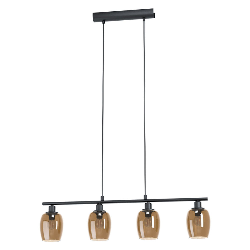 Pendul ZABALEA, EGLO, E14, 4x40W, otel, negru, sticla, bronz transparent, 110 x 78.5 cm x 11 cm, inaltime reglabila