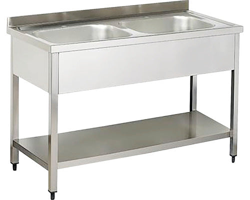 Spalator cu Polita si Doua Cuve, fara Picurator, 120x70x85 cm, Cuva 40x40x30 cm, Inox