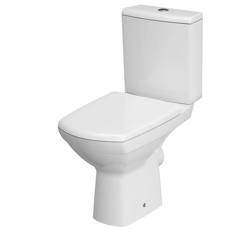 Set vas WC + rezervor Cersanit Compact 482 Carina New, CleanON, evacuare orizontala, rezervor 3/5 L, capac duroplast cu inchidere lenta