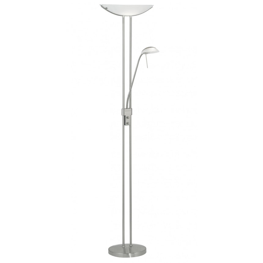 Lampadar Baya, EGLO, R7S, 1x230W, 4600lm, 2900K, lumina calda, G9 ECO, 1x33W, dimmer rotativ, otel, nichel satinat, sticla satinata, alba, 180 x 44 x 28 cm, IP20
