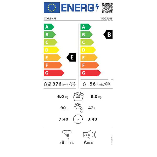 Masina de spalat rufe frontala cu uscator GORENJE WD9514S, 9/6 kg, 1400rpm, Clasa E, Alb