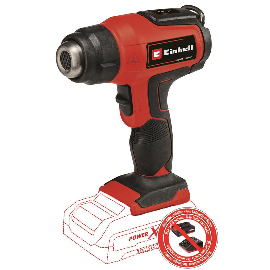 Suflanta aer cald pe acumulator Einhell TE-HA 18 Li - Solo, 18 V, tehnologia PXC, 2 trepte temperatura, 550°C temperatura maxima, 200 l/min debit aer, fara acumulator/incarcator