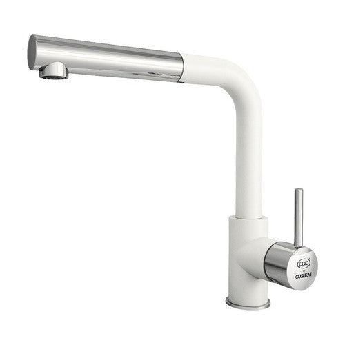 Baterie bucatarie monocomanda cu dus extractibil Impact, cartus cu disc ceramic 40 mm, aerator M24, Fatgranit alb