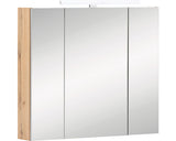 Dulap Baie cu Oglinda Karla, 3 Usi, Iluminare LED, PAL, 80x75 cm, Stejar Deschis