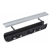 Rigola de exterior de 1000x139x144 mm, cu rama din plastic integrata si gratar profil C galvanizat