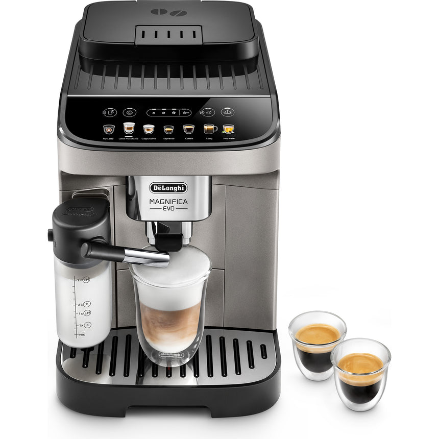 Espressor automat De'Longhi Magnifica Evo ECAM 290.81.TB, 1450W, 8 tipuri de bauturi, 15 bari, Carafa pentru lapte, Sistem LatteCrema, Rasnita cu 13 setari, Negru argintiu