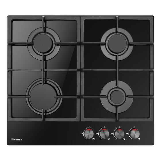 Plita incorporabila Hansa BHKS610502, Gaz, 4 arzatoare, Aprindere electrica, Sticla neagra