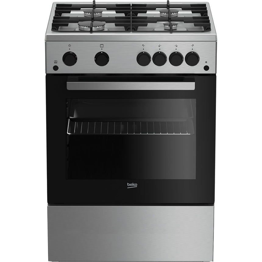 Aragaz Beko FSGT62130DXO, 4 arzatoare, Gaz, Aprindere electrica plita/cuptor, Grill, Rotisor, 60 cm, Inox