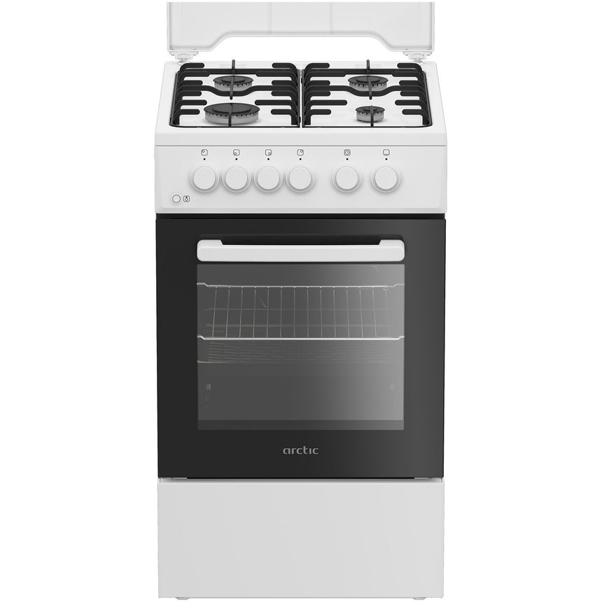 Aragaz Arctic AGM5610FL, Gaz, 4 arzatoare, Safety Plus, Arzatoare cu eficienta ridicata, Iluminare interioara, Timer, 60 cm, Alb