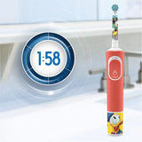 Periuta de dinti electrica Oral-B D100 Vitality Spiderman pentru copii, Curatare 2D, 2 programe, 1 capat, 4 stickere incluse, Rosu