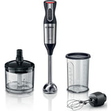 Mixer vertical Bosch ErgoMixx Style MS6CM6157, 1000 W, accesoriu cu 2 teluri, chopper, 12 trepte de putere si functie Turbo, Inox