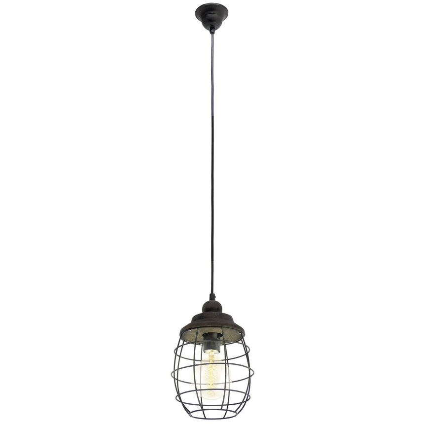 Pendul vintage Bampton, EGLO, E27, 1x60W, otel, lemn, maro-patinat, 110 x 18 cm, inaltime reglabila, IP20