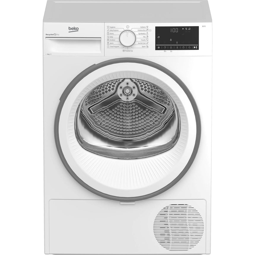 Uscator de rufe Beko B3T69110, Condensare, 9 kg, 15 programe, Clasa G, RecycledDry, Aquawave, Optisense, Hygiene, Alb