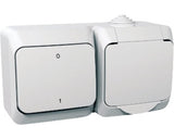 Intrerupator bipolar & Priza Schneider Cedar Plus WDE000502, IP44 alb, montaj aplicat orizontal