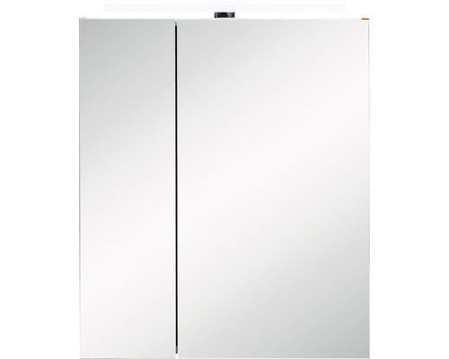 Dulap Baie cu Oglinda Karla, 2 Usi, Iluminare LED, PAL, 60x75 cm, Stejar Deschis