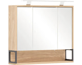 Dulap Baie cu Oglinda Limone 3 Usi, Iluminare LED, PAL, 70x68 cm, Stejar Deschis