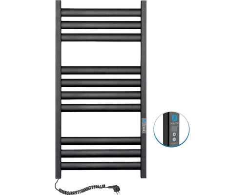 Radiator Baie, Electric Navin Ellipse Black Moire, 500x1000 Mm, 130w Digital, Conexiune Stanga, Negru