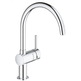 Baterie de bucatarie Grohe Minta 32917000, 3/8'', monocomanda, pipa inalta, tip C, pivotanta, limitator, crom