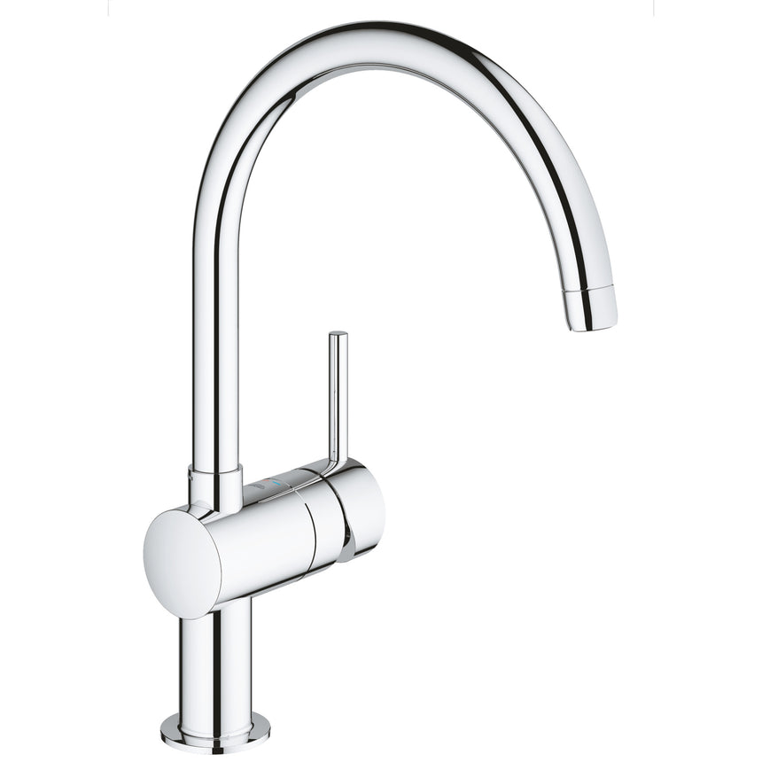 Baterie de bucatarie Grohe Minta 32917000, 3/8'', monocomanda, pipa inalta, tip C, pivotanta, limitator, crom