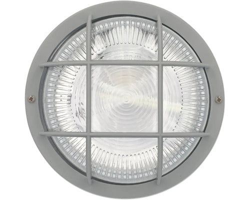 Lampa Rotunda Gri 60w Cu Grilaj De Protectie Din Plastic, Protectie La Umiditate Ip44