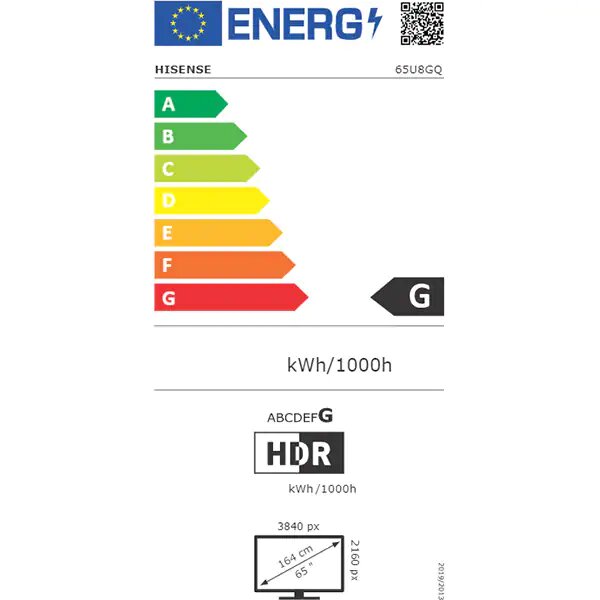 Televizor LED Smart HISENSE 65U8GQ, 4K Ultra HD, 164 cm, Clasa G, Argintiu