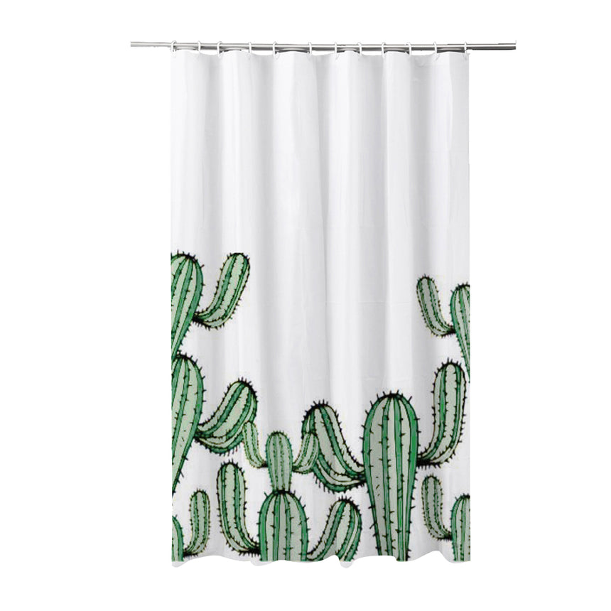Perdea dus textila, Frandis, 180x200 cm, poliester, alb/verde, model cactus