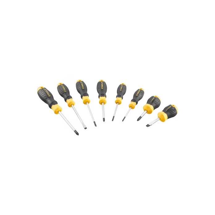 Set de 8 surubelnite Phillips Stanley Cushion Grip STHT16167-0, maner ergonomic din doua materiale pentru confort la aplicatii repetitive, forma octogonala pentru prindere si cuplu superior, varf magnetic de oxid negru, bara din otel-crom-vanadiu